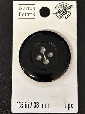 Loops & Threads Black Button 38mm 1.5in Large 4 Hole Sewing Coat Button